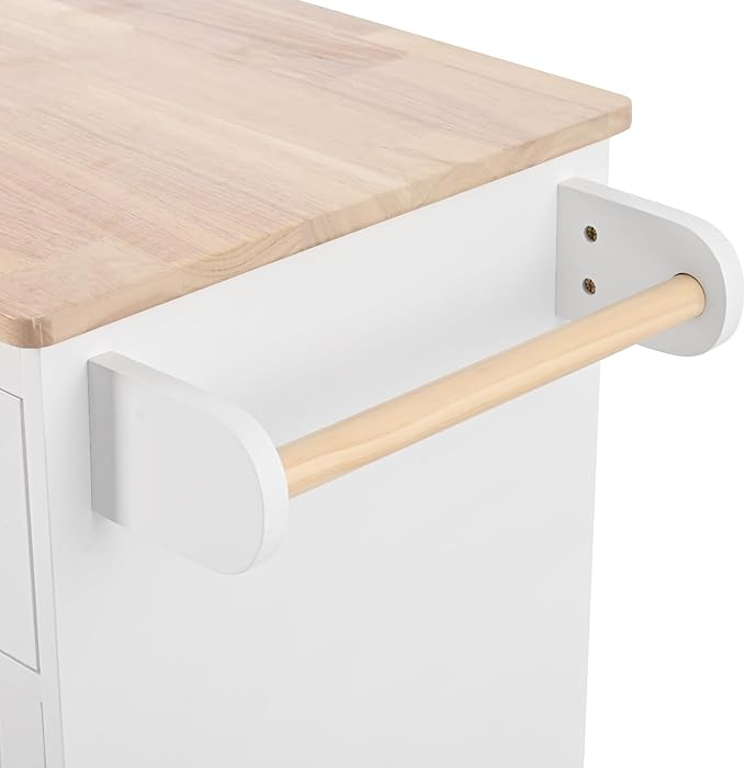 40Inch Kitchen Cart with Adjustable Cabinet Shelves, Rubber Wood Top, 5 Wheels, Mobile Storage Island w/Wine Rack,Spice Rack, for Dining Room, Home Bar - LeafyLoom