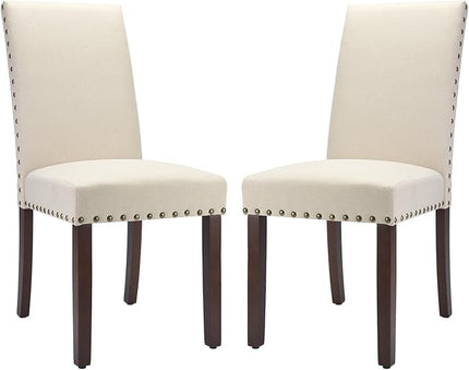 COLAMY Modern Wood Dining Chairs Set of 2, Parsons Dining Chairs, 19 Inch Padded Dining Chairs with Nailed Trim for Kitchen Dining Living Room, Beige - LeafyLoom