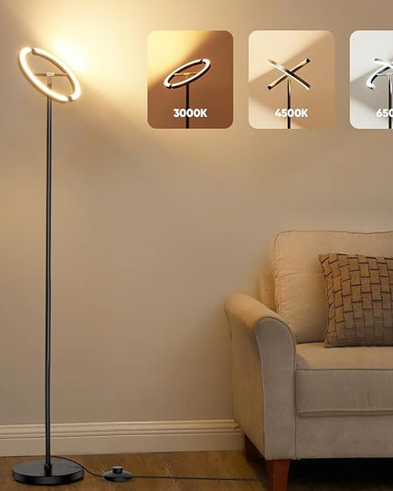 Modern LED Floor Lamp, Rotatable Standing Lamp with Foot Switch, 20W Bright Reading Floor Light with 3 Color Temperatures, Black Stand up Lamp Tall Lamp for Living Room, Bedroom, Office - LeafyLoom