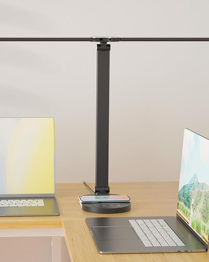 Clearance 12W Bright Desk Lamp for Home Office, Wireless Charger, USB Charging Port, 2 Night Light, 1H Timer AUTO-OFF, 5 Modes Dimmable 80 LED Desk Light, Adjustable 2 Office Lamp for Work, Computer - LeafyLoom