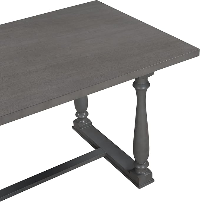 6-Piece Retro Style Dining Table Set with Special-Shaped Legs, 4 Chairs, 1 Bench, Foam-Covered Seat Backs, and Cushions, Gray, Onesize - LeafyLoom