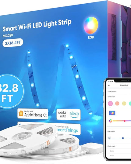 meross Smart LED Strip Lights, 32.8ft WiFi RGB Strip, Works with Apple HomeKit, Siri, Alexa&Google and SmartThings, App Control, Color Changing Lights Strip for Room, Party, Festivals, UL Listed meross