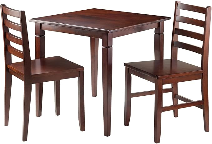 Winsome Kingstate Dinning Table with 2 Hamilton Ladder Back Chairs, Brown - LeafyLoom