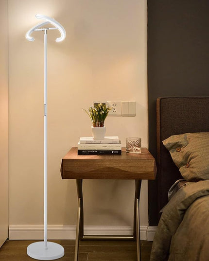 White Floor Lamp, Modern Stepless Dimmable Standing Lamp 3000-6000K, 20W LED Rotatable Reading Tall Lamp, Touch & Remote Control Uplighter Floor Lamps for Living Room Bedroom Office - LeafyLoom