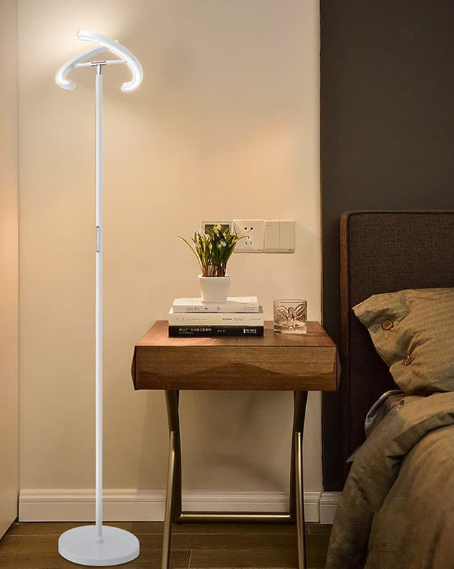 White Floor Lamp, Modern Stepless Dimmable Standing Lamp 3000-6000K, 20W LED Rotatable Reading Tall Lamp, Touch & Remote Control Uplighter Floor Lamps for Living Room Bedroom Office - LeafyLoom