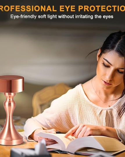 Portable Metal Desk Lamp, Cordless Metal LED Table Lamp,3 Color Touch Control Rechargeable Lamp,3-Levels Brightness Room Decor Desk Lamp,Bedside Lamp,Dining Room Lamp (Rose Gold) - LeafyLoom