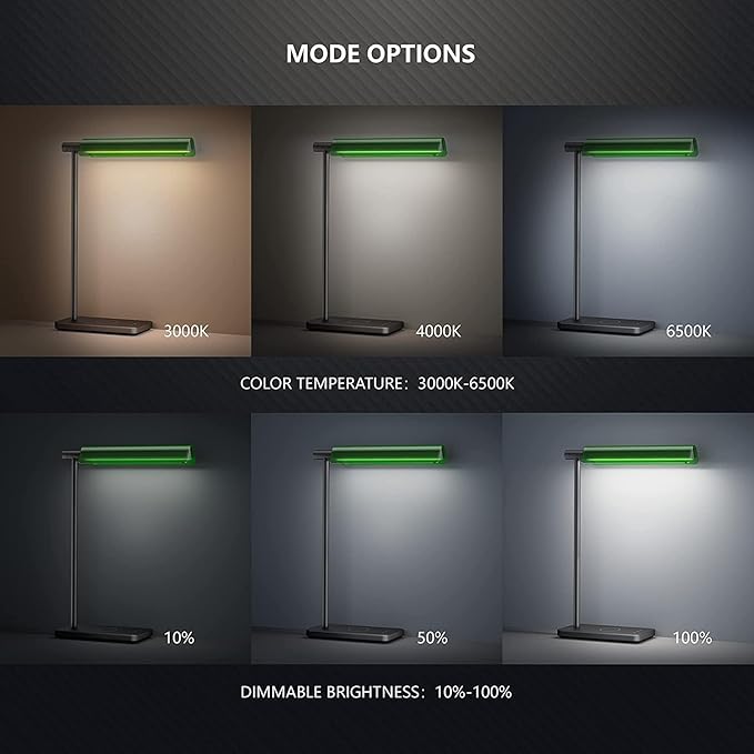 Modern LED Banker Lamp, Vintage Green Lampshade LED Desk Lamp,Office Home Decor Desk Light, with Touch Switch and Wireless Charging Function, for Study, Library, Bedroom - LeafyLoom