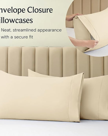 LuxClub 6 PC Full Sheet Set, Breathable Luxury Bed Sheets, Deep Pockets 18" Eco Friendly Wrinkle Free Cooling Bed Sheets Machine Washable Hotel Bedding Silky Soft - Cream Full - LeafyLoom