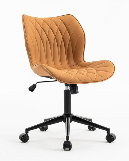 YOUNUOKE Office Desk Chair, Comfy Home Office Chairs, Small Comfortable Desk Chairs with Wheels, Armless PU Leather Chairs for Computer Conference, Camel - LeafyLoom