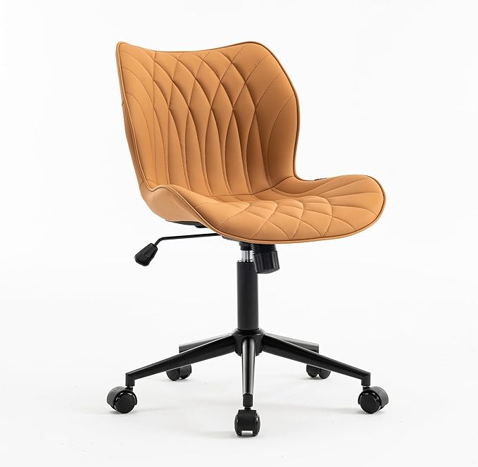 YOUNUOKE Office Desk Chair, Comfy Home Office Chairs, Small Comfortable Desk Chairs with Wheels, Armless PU Leather Chairs for Computer Conference, Camel - LeafyLoom