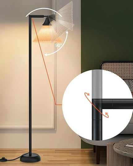 Floor Lamp for Living Room, Bendable Head Linen Shade Floor Lamps, 3 Color Temperature Footswitch Stand Light, Modern Pole Lamp for Living Room Bedroom, 9W Bulb Included - LeafyLoom