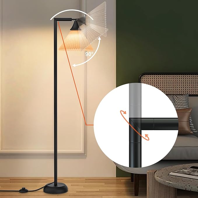 Floor Lamp for Living Room, Bendable Head Linen Shade Floor Lamps, 3 Color Temperature Footswitch Stand Light, Modern Pole Lamp for Living Room Bedroom, 9W Bulb Included - LeafyLoom