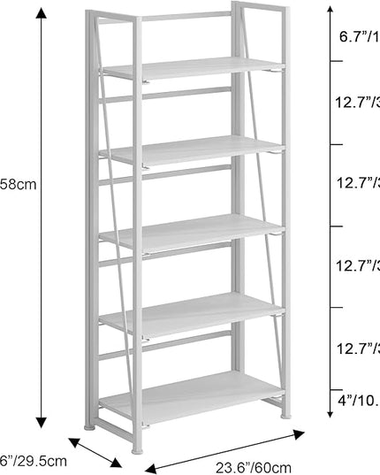No-Assembly Folding Bookshelf Storage Shelves 5 Tiers Vintage Multifunctional Plant Flower Stand Storage Rack Shelves Bookcase for Home Office(All White) - LeafyLoom