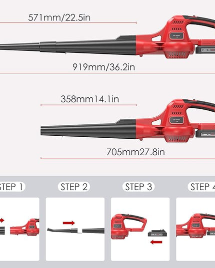 Cordless Leaf Blower, 20V Lightweight Electric Blower with Battery and Charger, Portable Handheld Power Leaf Blower with 2-Speed Control for Lawn Care - LeafyLoom