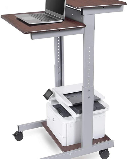 Stand Up Desk Store Rolling Adjustable Height Two Tier Standing Desk Computer Workstation (Silver Frame/Dark Walnut Top, 24" Wide) - LeafyLoom