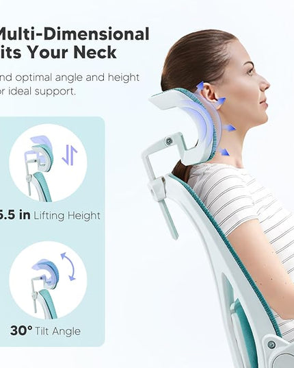 SEATZONE Office Chair, Ergonomic Desk Chair with Adjustable Headrest,Lumbar Support, High Back Mesh Computer Chair with Wheels and Flip-up Armrests,Executive Chairs (Blue-Green) - LeafyLoom