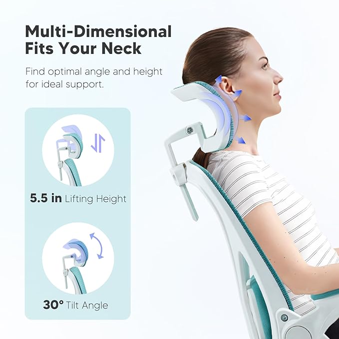 SEATZONE Office Chair, High Back Ergonomic Desk Chair Mesh Computer Chair with Adjustable Lumbar Support and Headrest, Swivel Task Chair with Flip-up Armrests for Home Office,Lake Blue - LeafyLoom