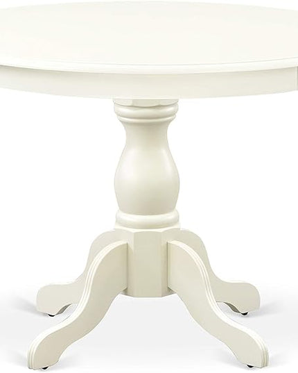 East West Furniture Hartland 3 Piece Set Contains a Round Dining Room Table with Pedestal and 2 Gray Linen Fabric Upholstered Parson Chairs, 42x42 Inch, HBDR3-LWH-07 - LeafyLoom