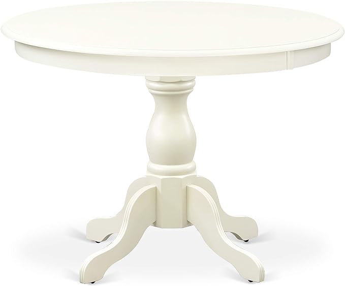 East West Furniture Hartland 5 Piece Room Set includes a Round Kitchen Table with Pedestal and 4 Gray Linen Fabric Parson Dining Chairs, 42x42 Inch, HBDR5-LWH-07 - LeafyLoom