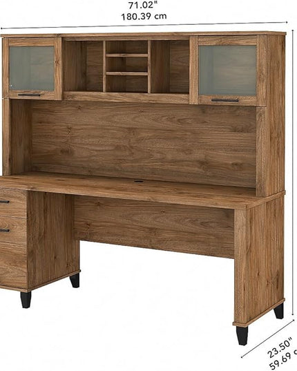 Bush Furniture Somerset Office Desk with Drawers and Hutch, 72W, Fresh Walnut - LeafyLoom