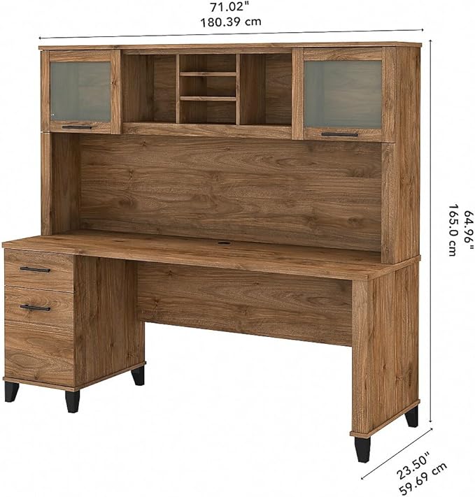 Bush Furniture Somerset Office Desk with Drawers and Hutch, 72W, Fresh Walnut - LeafyLoom