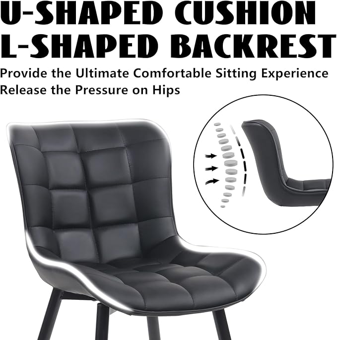 YOUTASTE Black Dining Chairs Set of 2 PU Leather Upholstered Modern Armless Dining Room Chair with Back Metal Legs Kitchen Dinner Accent Guest Chairs for Vanity Reception Waiting Room - LeafyLoom
