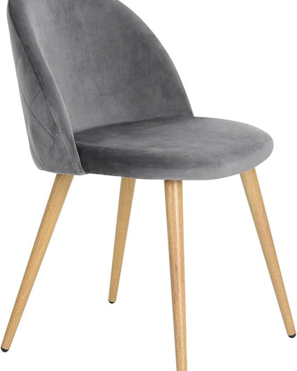 FurnitureR Upholstered Velvet Dining Chair Mid Back Armless with Wood Legs for Home Kitchen Bedroom Living Room, Set of 1, Grey - LeafyLoom