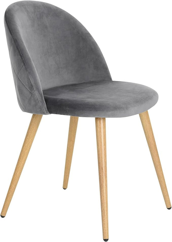 FurnitureR Upholstered Velvet Dining Chair Mid Back Armless with Wood Legs for Home Kitchen Bedroom Living Room, Set of 1, Grey - LeafyLoom