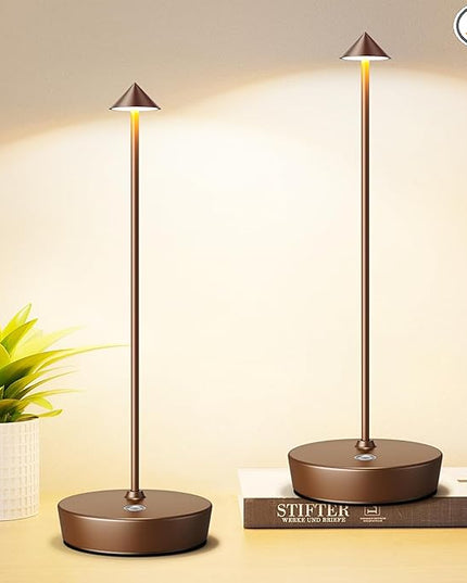 Set of 2 Rechargeable Cordless Table Lamp,6000mAh LED Battery Operated Desk Lamp Touch 3 Color Dimming Portable Outdoor Waterproof Table Light for Patio/Restaurant/Dining/Home (Coffee) - LeafyLoom