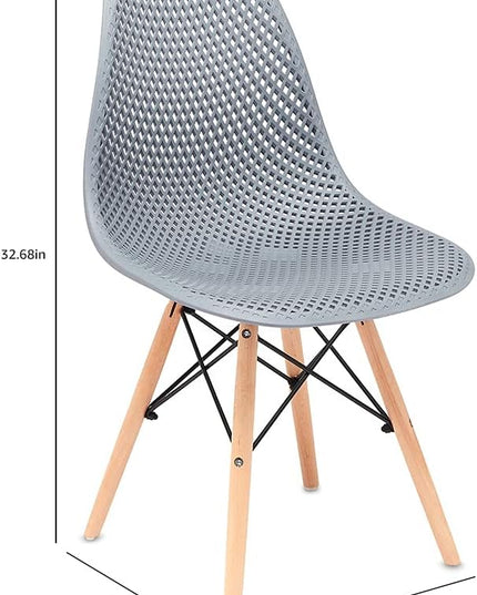 CangLong Dining Mid Century Modern Hollow Back Design Plastic Shell Armless Side Chair with Beech Wood Legs, Set of 1, Grey - LeafyLoom