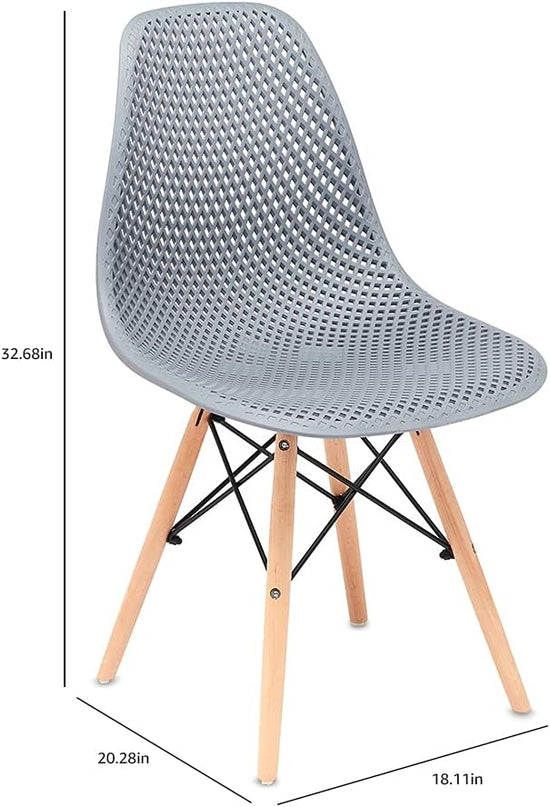 CangLong Dining Mid Century Modern Hollow Back Design Plastic Shell Armless Side Chair with Beech Wood Legs, Set of 1, Grey - LeafyLoom