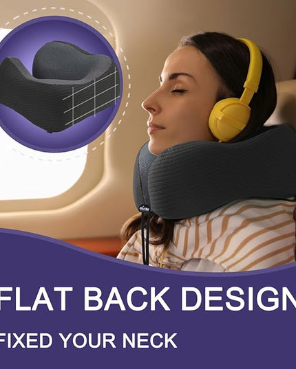 napfun Neck Pillow for Traveling, Upgraded Travel Neck Pillow for Airplane 100% Pure Memory Foam Travel Pillow for Flight Headrest Sleep, Portable Plane Accessories, Striped Black - LeafyLoom