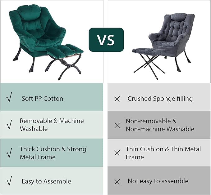 Oversized Chair with Ottoman, Modern Chair with Folding Footrest, Lounge Accent Chair, Comfortable Reading Chair for Bedroom, Study, Living Room, Courtyard (Dark Green) - LeafyLoom