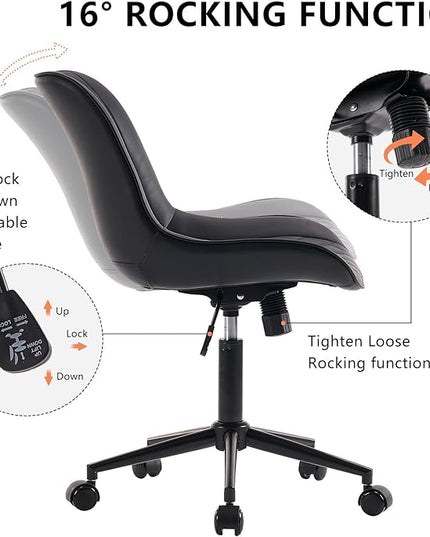 YOUNIKE Desk Chair with Wheels Armless Office Chair Swivel Rolling Task Chair with Back Upholstered Faux Leather Computer Chair Height Adjustable Modern Ergonomic Seat, Loads 300 lbs, Black - LeafyLoom