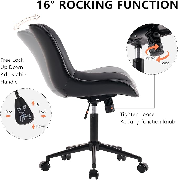 YOUNIKE Desk Chair with Wheels Armless Office Chair Swivel Rolling Task Chair with Back Upholstered Faux Leather Computer Chair Height Adjustable Modern Ergonomic Seat, Loads 300 lbs, Black - LeafyLoom