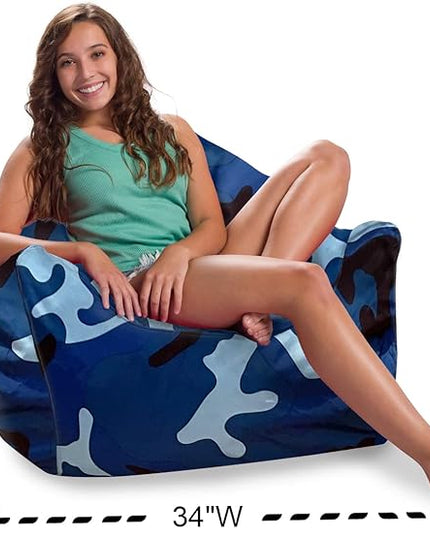 Posh Creations Structured Comfy Bean Bag Chair for Gaming, Reading and Watching TV, Malibu Lounge, Nylon - Camo Blue and Light Blue - LeafyLoom