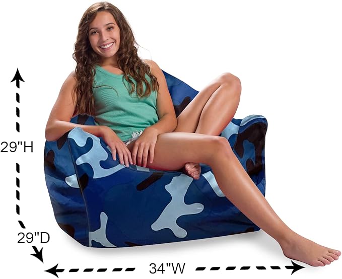 Posh Creations Structured Comfy Bean Bag Chair for Gaming, Reading and Watching TV, Malibu Lounge, Nylon - Camo Blue and Light Blue - LeafyLoom