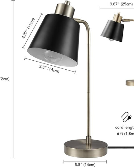 Globe Electric 61000055 18" Desk Lamp, Matte Brass Finish, Matte Black Metal Shade, Pivot Joint, On/Off Rotary Switch on Shade, E26 Base Bulb, Lamp for Living Room, Home Office - LeafyLoom