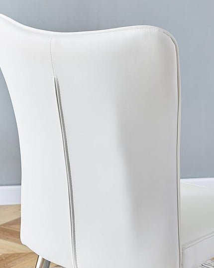 Modern Dining Chairs Set of 2, PU Leather Seat Cushions White Dining Room Chair, with Silver Metal Legs Kitchen Chair for Home Living Room, Restaurant, White Chair Silver Legs - LeafyLoom