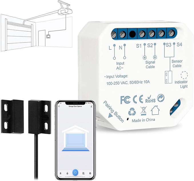 LoraTap Smart WiFi Garage Door Opener Controller, Wireless Remote Control Switch Timer Open/Close Monitor, Smart Life App Control, Voice Control, Works with Alexa and Google Home, No Hub Required LoraTap