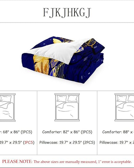 Butterfly Comforter Set, Bed Comforter Twin Set Bedroom Blue Gold Butterfly Bedding Sets for Girls Teens Retro Vintage Soft Quilt Set Twin Size, 2 Piece 1 Comforter + 1 Pillowcase - LeafyLoom