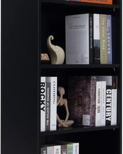 Sunon 4 Shelf Wood Bookcase Freestanding Display Shelf Adjustable Layers Bookshelf for Home Office Library Small Narrow Space (Black, 4-Layers) - LeafyLoom