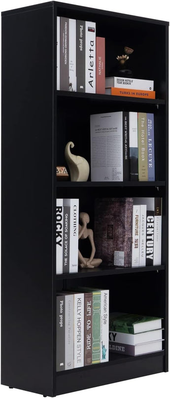 Sunon 4 Shelf Wood Bookcase Freestanding Display Shelf Adjustable Layers Bookshelf for Home Office Library Small Narrow Space (Black, 4-Layers) - LeafyLoom