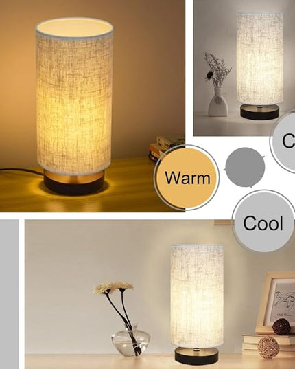 Table Lamp, Bedside Nightstand Lamp, Simple Desk Lamp, Fabric Wooden Table Lamp for Bedroom Living Room Office Study, Cylinder Black Base - LeafyLoom