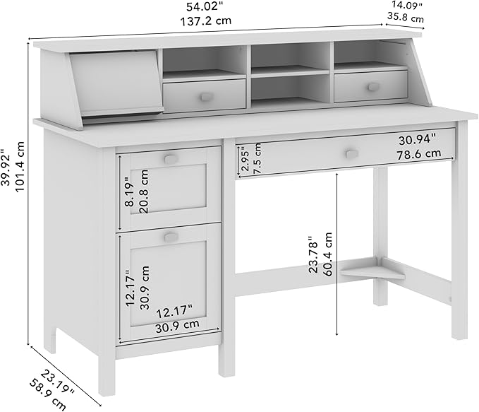 Bush Furniture Broadview 54W Computer Desk with Drawers and Desktop Organizer in Classic Black | Storage for Home Office Workspace - LeafyLoom