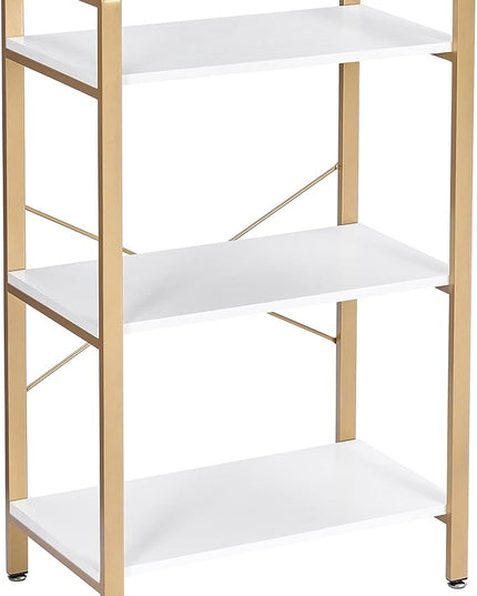 BEWISHOME 3 Tier Bookshelf, Modern Small Book Shelf for Small Spaces, White Gold Wooden Shelves for Bedroom Living Room and Home Office, 13.78" D x 24.12" W x 37.09" H, JCJ42M - LeafyLoom