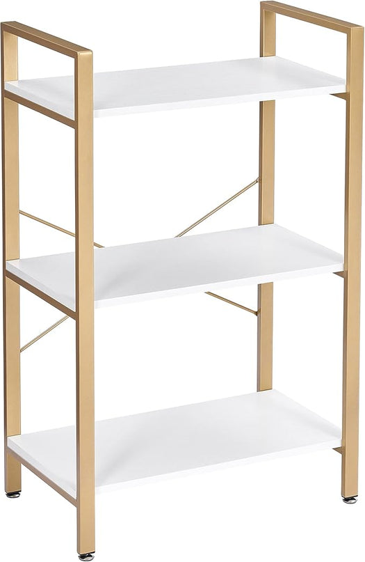 BEWISHOME 3 Tier Bookshelf, Modern Small Book Shelf for Small Spaces, White Gold Wooden Shelves for Bedroom Living Room and Home Office, 13.78" D x 24.12" W x 37.09" H, JCJ42M - LeafyLoom