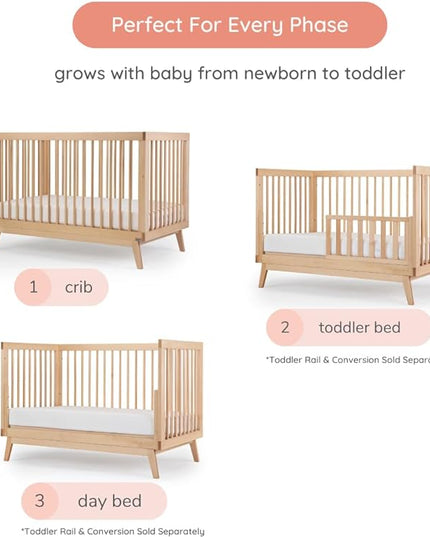 dadada Baby Soho 3-in-1 Convertible Crib to Toddler Bed – Wooden Crib Made in Italy, GREENGUARD Gold Certified Small Baby Crib – Baby-Safe Finish, Modern Design (Natural) - LeafyLoom