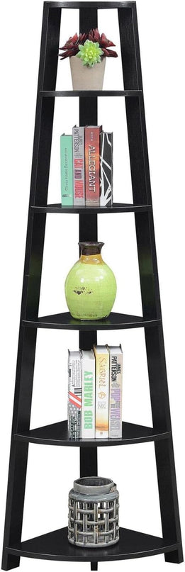 Convenience Concepts Newport 5 Tier Corner Bookcase, Black - LeafyLoom