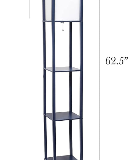 Simple Designs LF1014-NAV-2PK Three Shelf Etagere Organizer Storage Floor Lamp 2 Pack Set with White Linen Shade for Living Room, Bedroom, Office, Hallway, Navy Blue - LeafyLoom